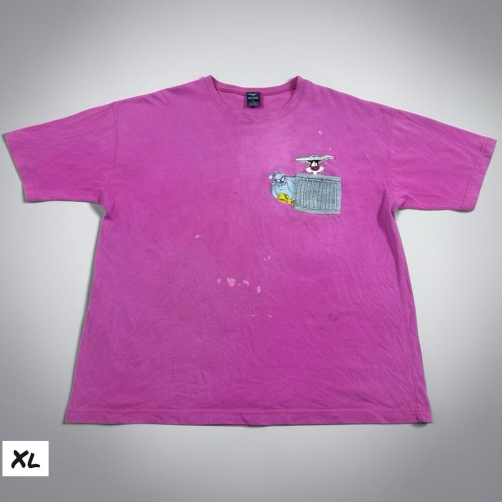 Vintage WB Looney Tunes T-Shirt XL Pink Embroidered Sylvester & Tweety Pocket